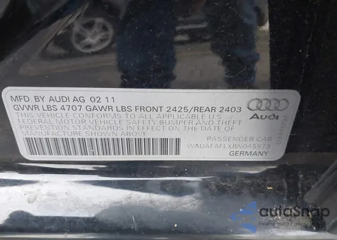 2011 Audi A4 2.0T Premium from USA, damaged, VIN WAUAFAFLXBN045573